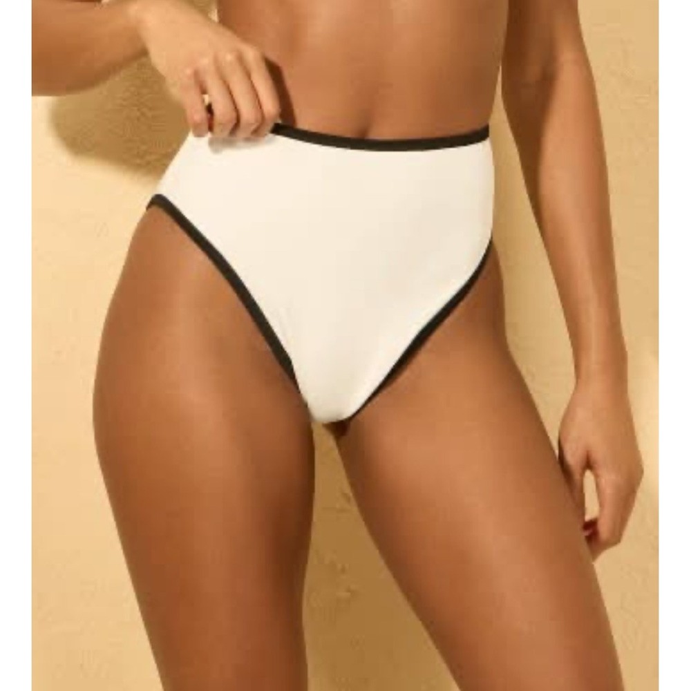 Shade & Shore Contrast High Leg High Rise Swim Bottoms Small Cream Cheeky NWT